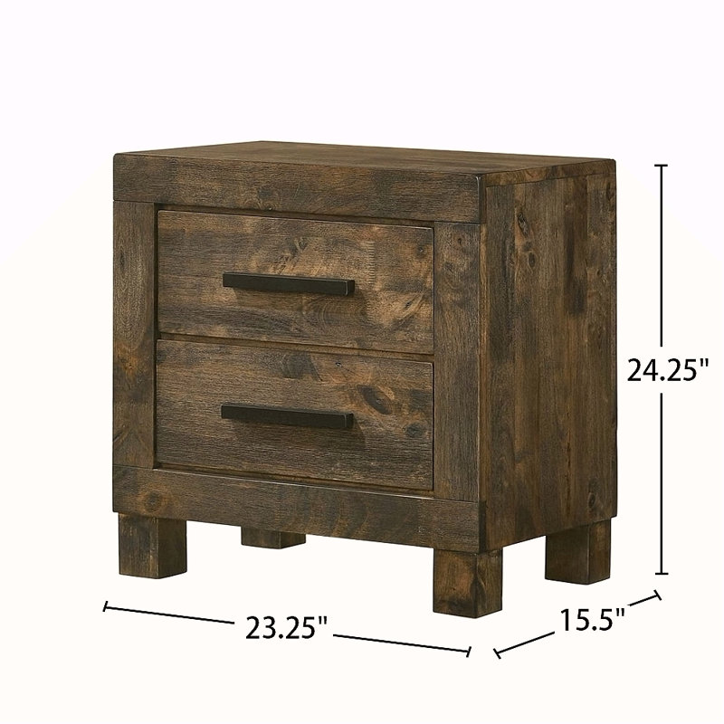 Table de chevet 2 tiroirs en panneau de fibres à densité moyenne, Brun rustique