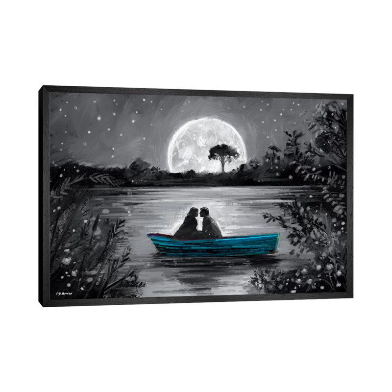 Love In Boat Blue by P.D. Moreno - Painting on Canvas, Black Floater Framed, 101.6cm H x 152.4cm W x 3.81cm D