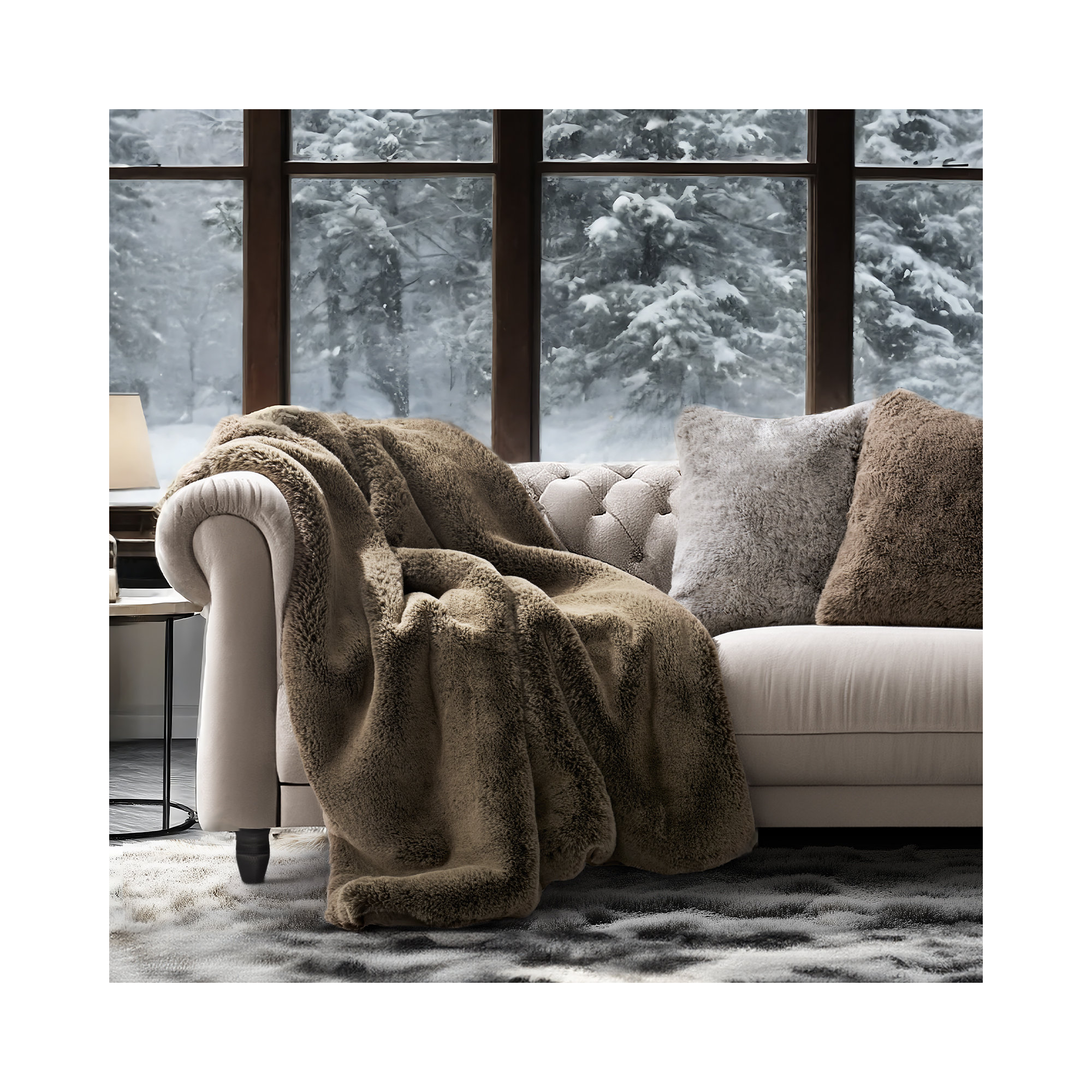 Luxury Soft Faux Chinchilla Fur Throw Blanket 1220GSM, 80" L x 60" W, Brown Sable