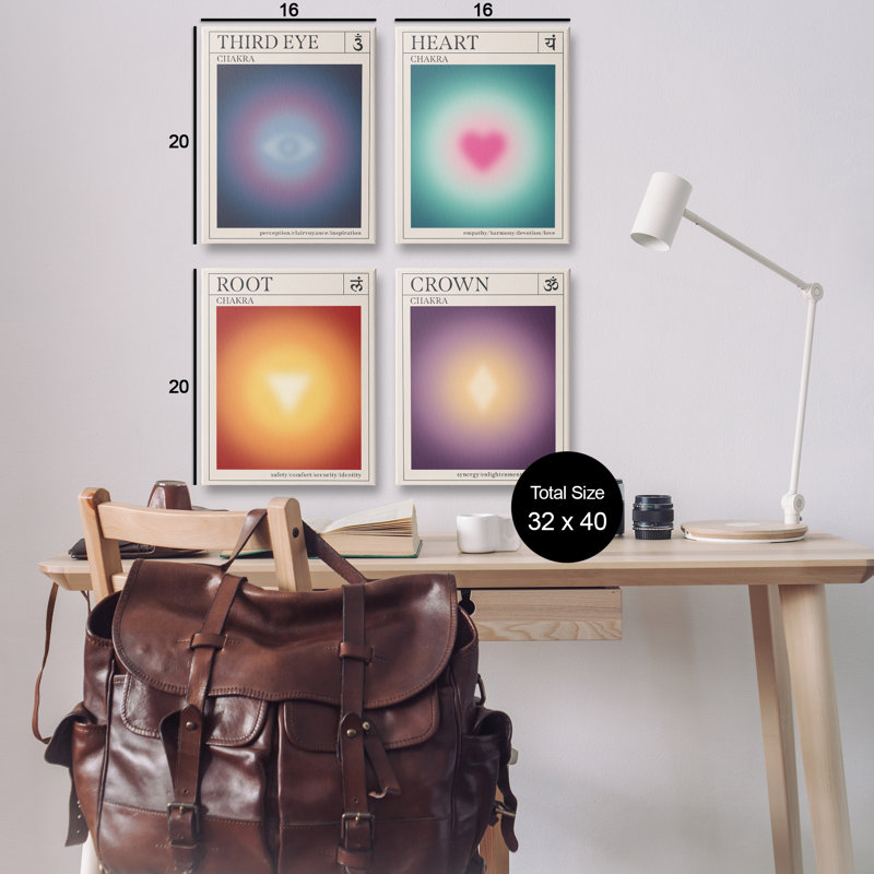 «Mindful Chakra Points», ensemble d'art mural sur toile 4 pièces, design par Wild Apple Portfolio, H 20 po x l 16 po