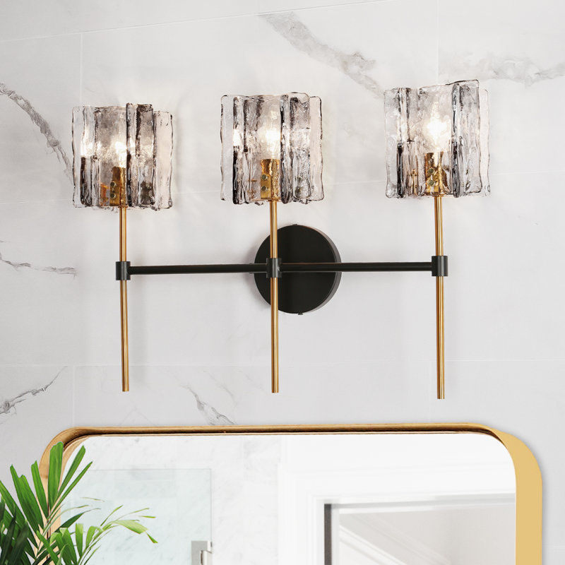Luminaire de salle de bain moderne à 3 lumières à intensité variable en verre gris Quitman certifié ETL