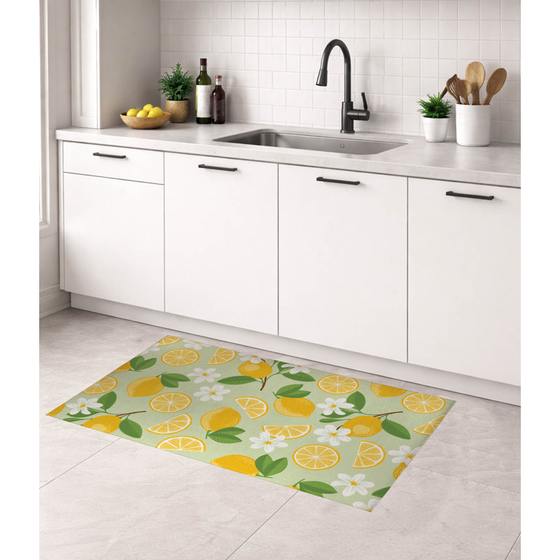 Tapis de cuisine léger Lemmie, Rectangulaire 3 pi x 5 pi, Vert