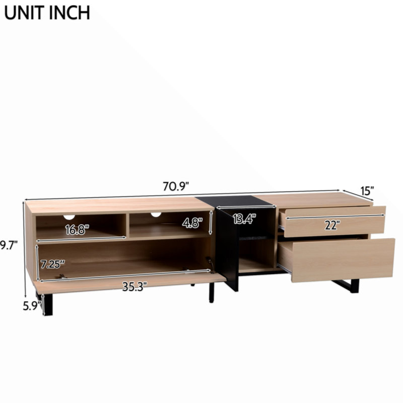 TV Stand  80'' TV With Double Storage Space, Media Console Table, Entertainment Center With Drop Down Door  , , Home Theatre
