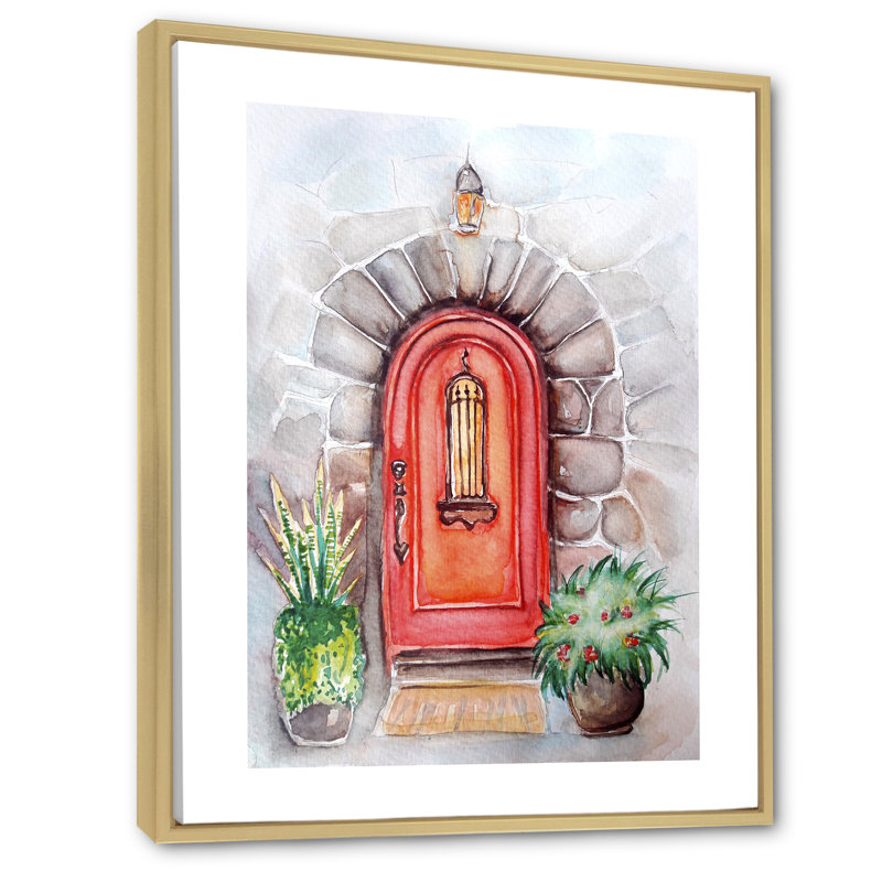 Porte rétro vintage floral II - peinture, H 36 po x l 24 po x P 1 po, Cadre flottant brun