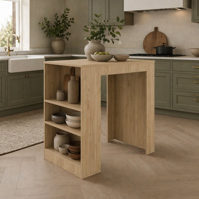 Natural Oak Kitchen Island and Counter Height Table Top with Shelf