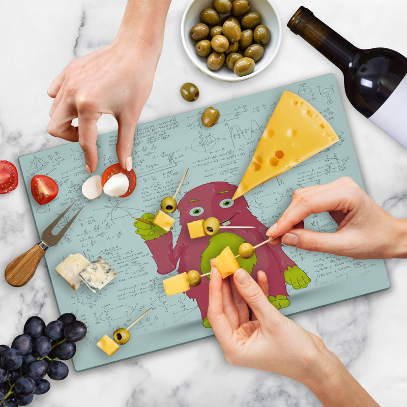 Ambesonne Science Cutting Board Large Size Funny Smart Monster Yellow White and Pink