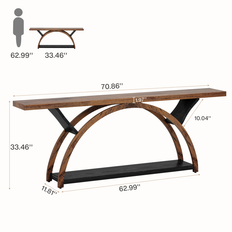 70.87'' Console Table with Storage Shelf, Rustic Industrial Sofa Table with Half-Moon Frame for Entryway or Living Room