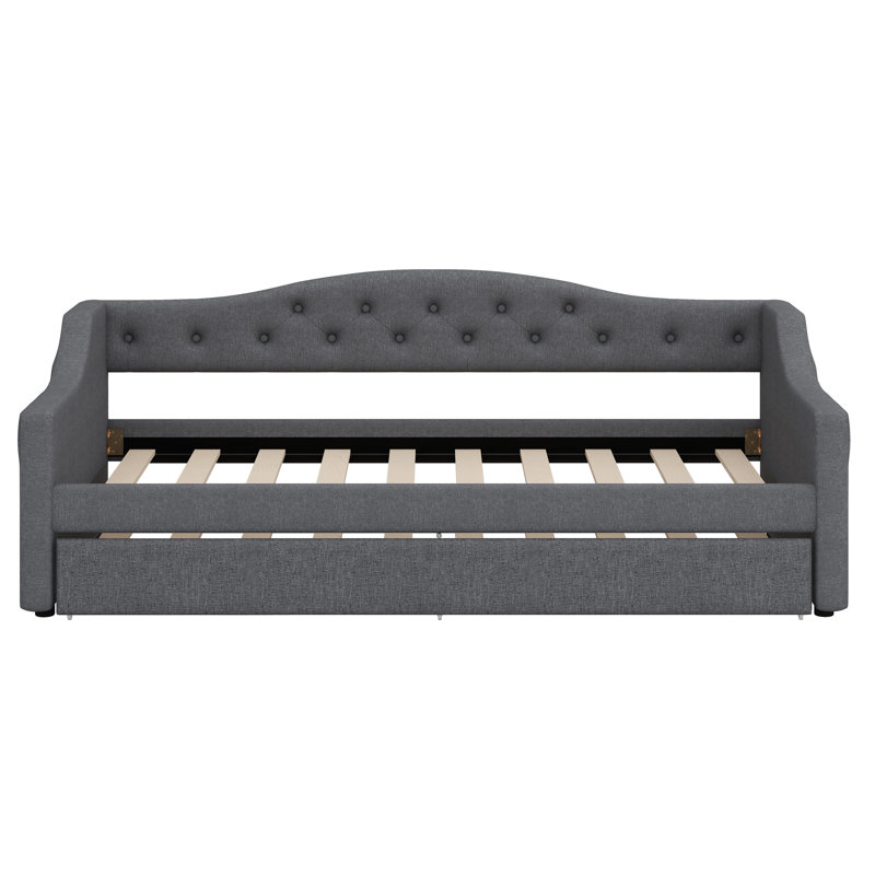 Upholstered Daybed With LED Belt And Trundle, Gray