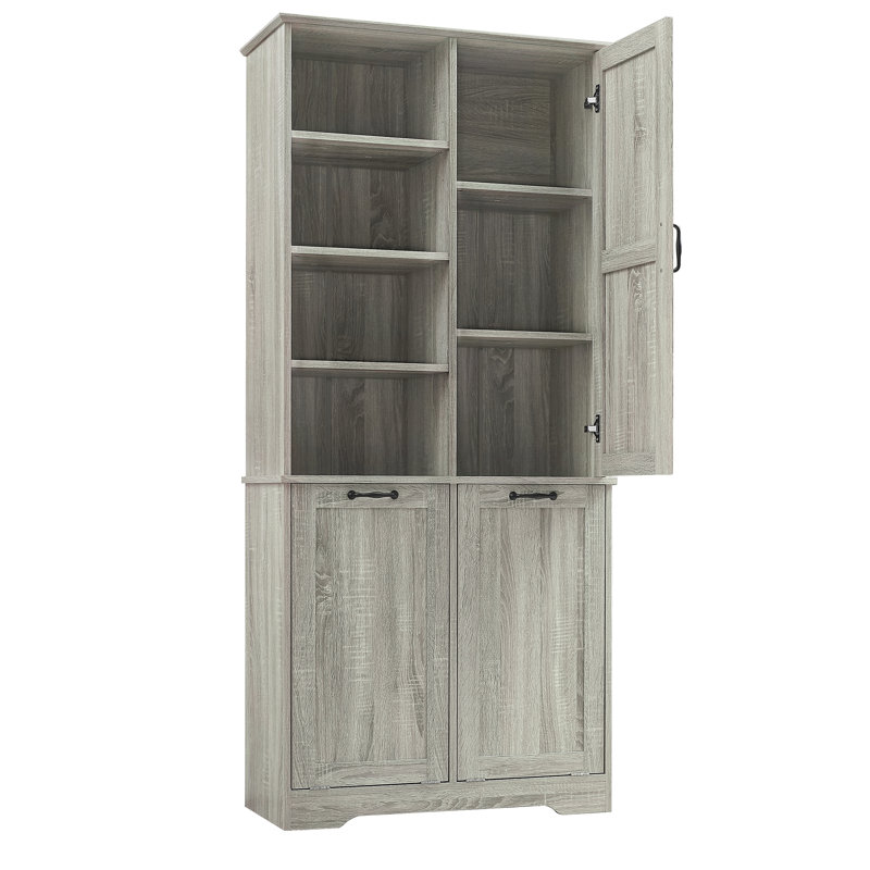Armoire de salle de bain 68 po H avec panier à linge inclinable, armoire à linge moderne avec tablette réglable, style autoportant