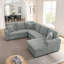Canapé rembourré en velours Corduroy, canapé combiné en forme de U moderne et minimaliste, lit escamotable et méridienne de rangement, canapé souple - gris (assemblage requis)-1146320587