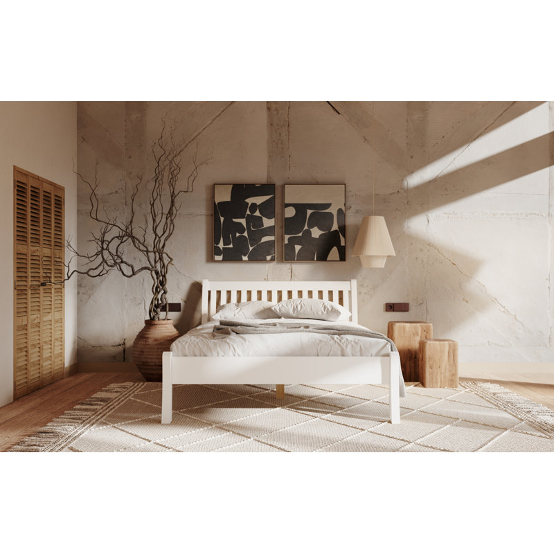 Mardea Solid Wood Bed, European Kingsize (160 x 200cm), White Lacquer