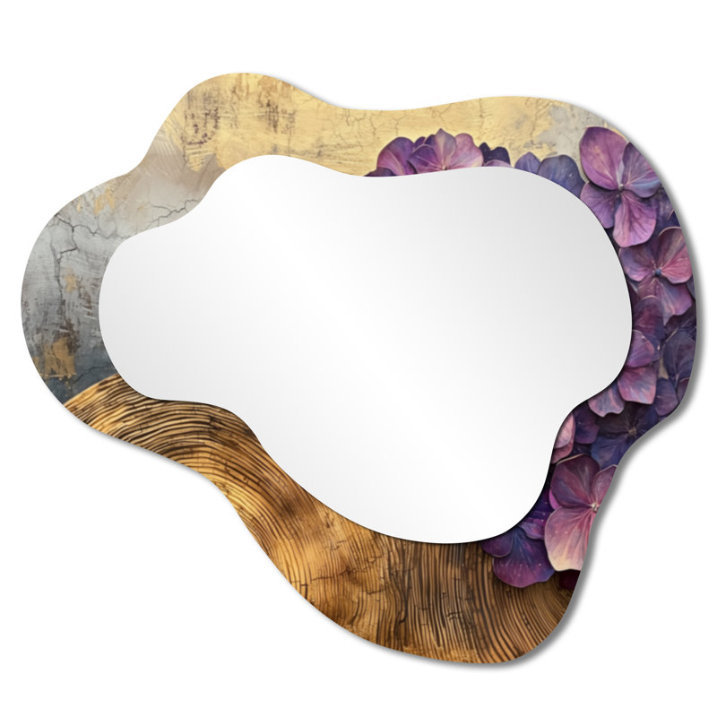 Lavande fleurs d'hortensia sur glissoire en bois - miroir mural décoratif hortensia, miroir de coiffeuse traditionnel, imprimé sur métal