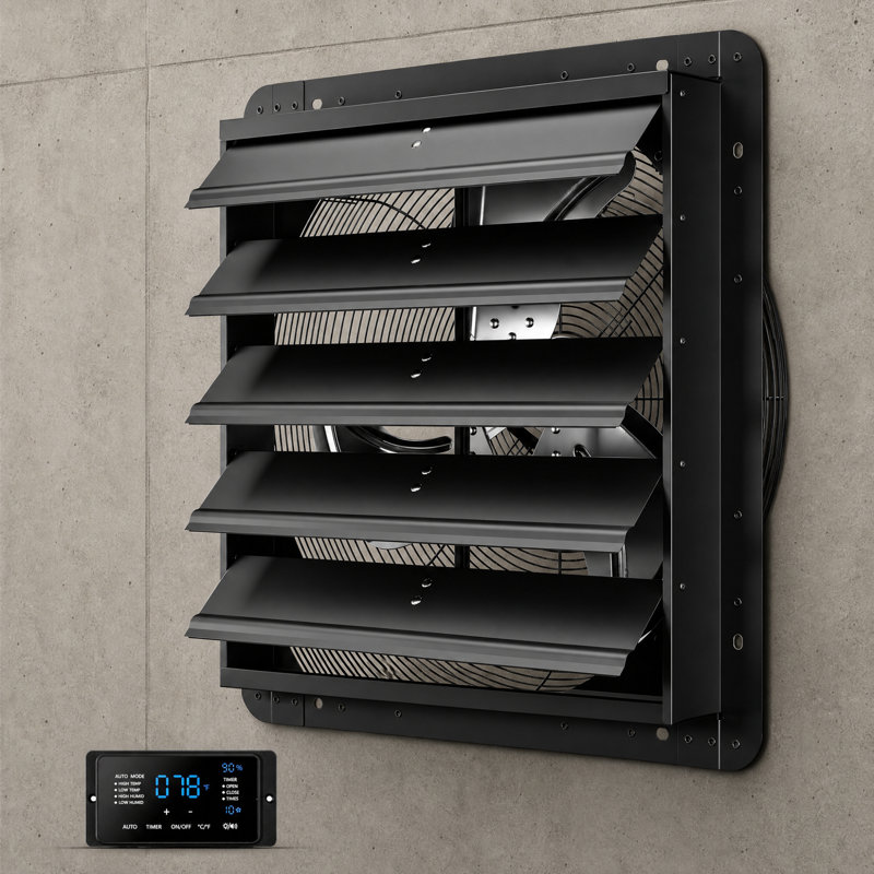 Ventilateur de volet roulant Cammoo de 20 pouces avec contrôleur d'humidité et de vitesse à écran tactile, ventilateur mural à 10 vitesses pour grenier, serre, garage, poulailler
