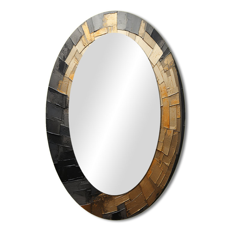 Or noir en spirale poteries - Miroir décoratif abstrait ovale sur métal, 36 po x 24 po