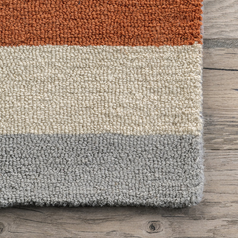 Tapis pêche / gris en laine tissé à la main Ludolf, Rectangle 8 pi 6 po x 11 pi 6 po