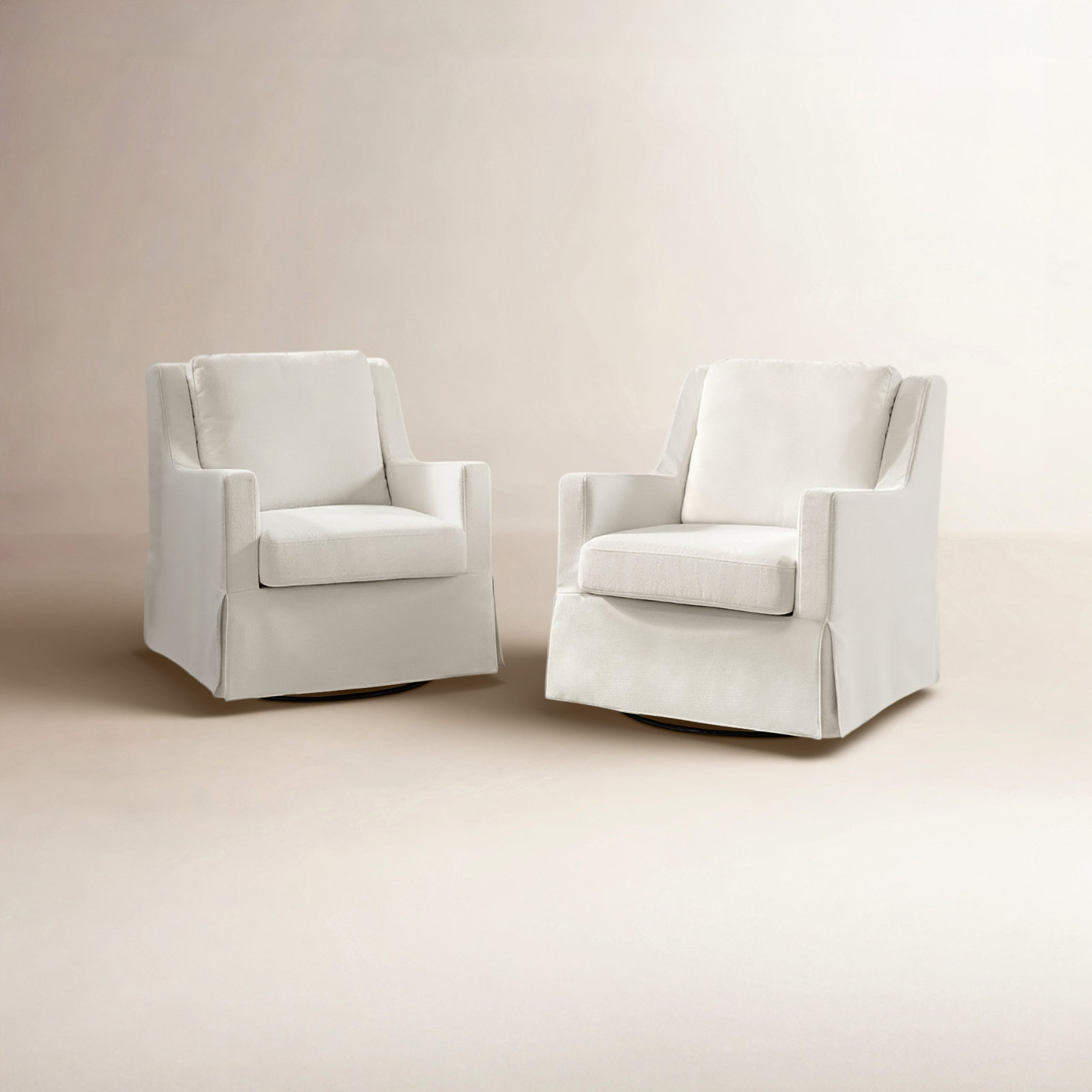 Minni Farmhouse Swivel Rocking Chair Set Of 2, Ivory
