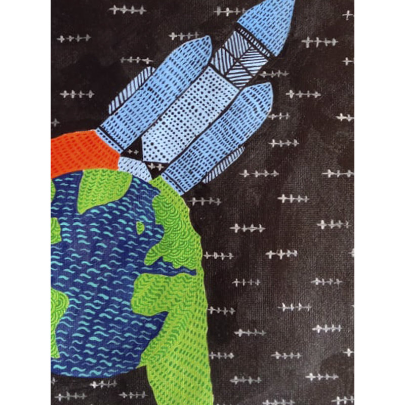 Chandrayaan - Escaliers de succès | Aquarelle sur toile | Par Krishna Joshi