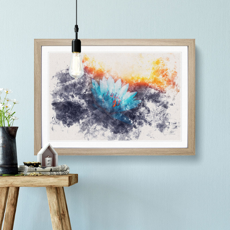 Lotus Flower Watercolour - Framed Print, 24cm H x 33cm W x 2cm D, Oak Framed