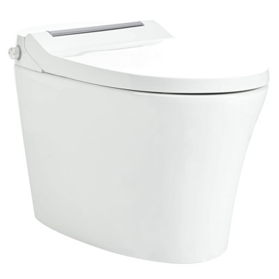 Smart Toilet With Built-In Heated Seat, One Piece Elongated Modern Toilet With Adjustable Temp Heated Seat, Auto Flush,  Dual Flush Toilet 1/1.28 Gpf, Foot Sensor Flush, White Night Light,Knob Control