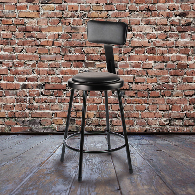 Tabouret rembourré en vinyle de qualité commerciale avec dossier Otto 24 pouces, 24", Noir