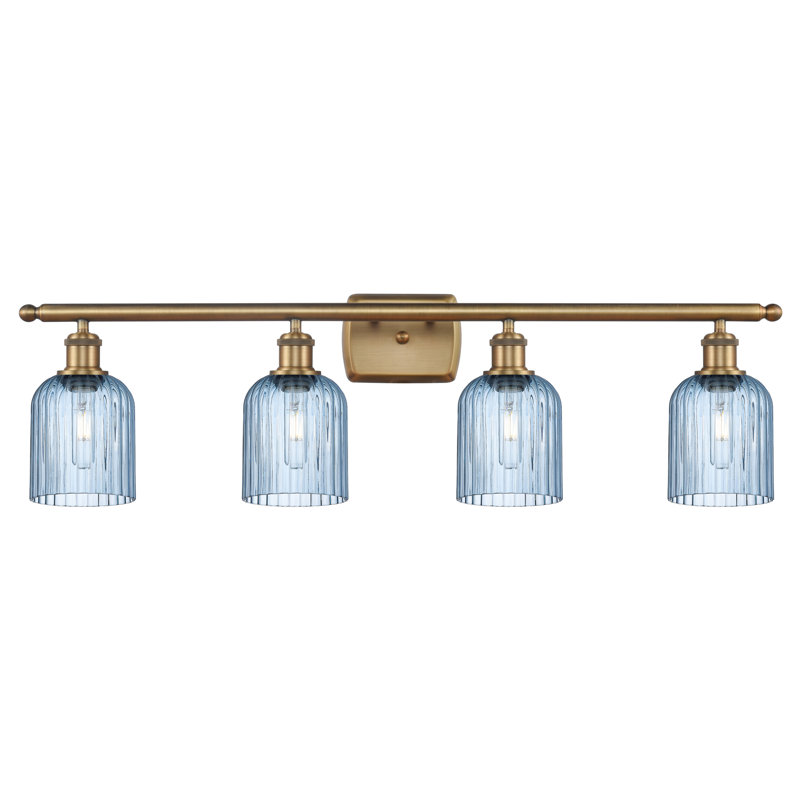 Éclairage pour meuble-lavabo à 4 lumières à intensité variable Fiennes Veil, Laiton brossé, Bleu