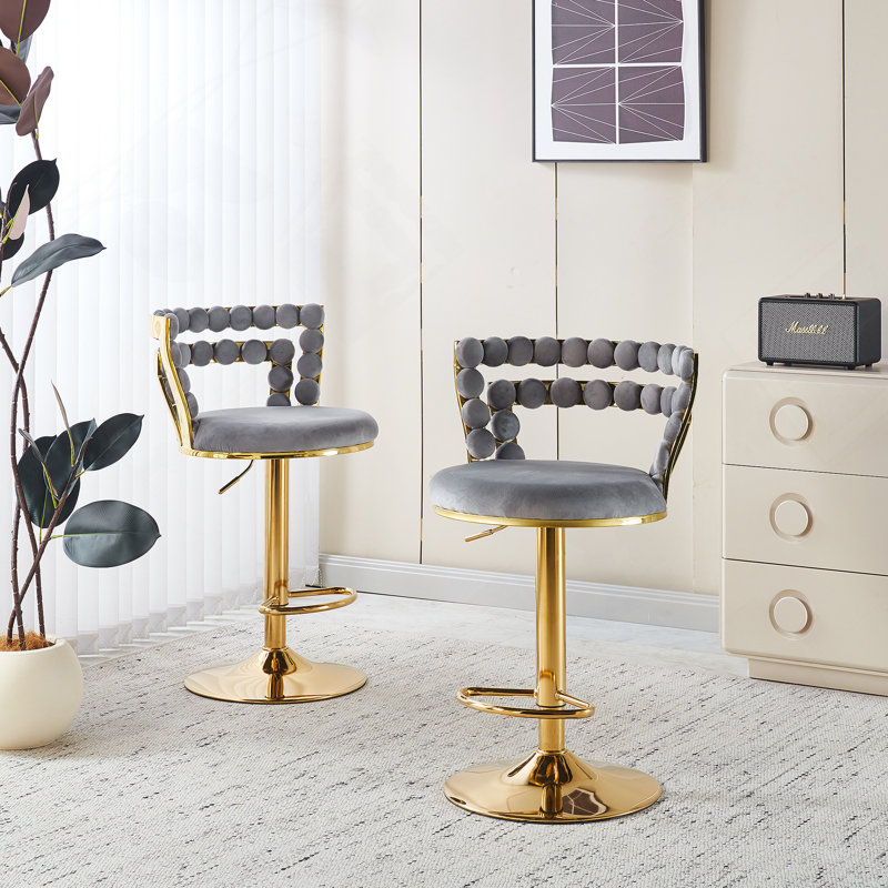 Ensemble de table de bar Modern Gold moderne avec 2 tabourets de bar réglables, table de pub ronde à motif de marbre pour le bar et la cuisine