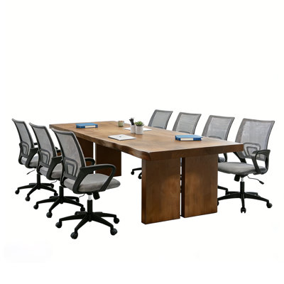 8-person modern solid wood conference table set with 8 office chairs