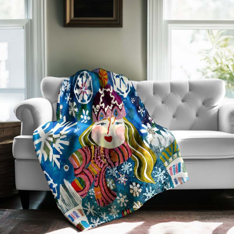 Motif Groovy - 1 pièce Sherpa Premium, Lit simple, Bleu / rouge / blanc abstrait