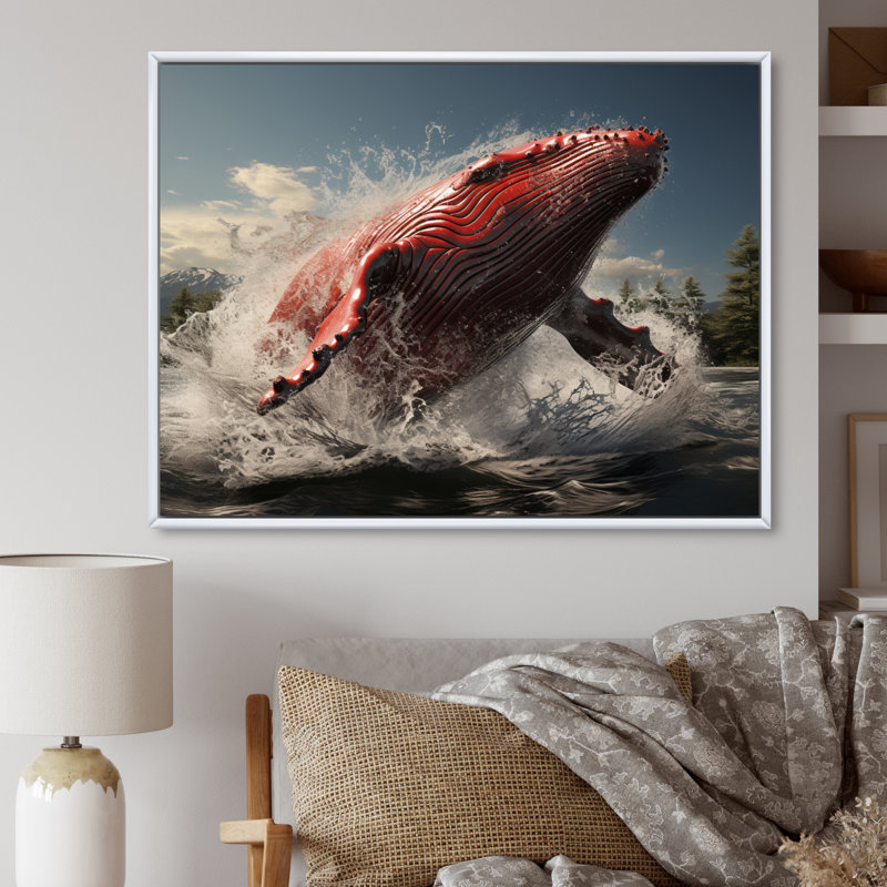 Impression sur toile encadrée, "Coastal baleines", Cadre flottant blanc, H 16 po x l 32 po x P 1 po