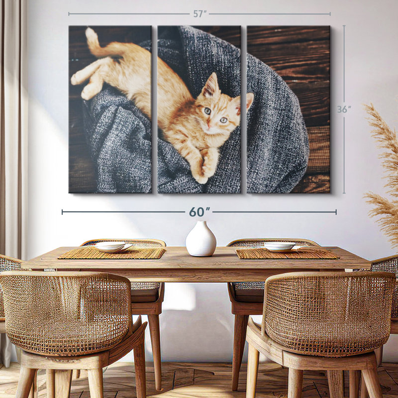 «Chat au repos» 3 pièces, H 36 po x l 57 po