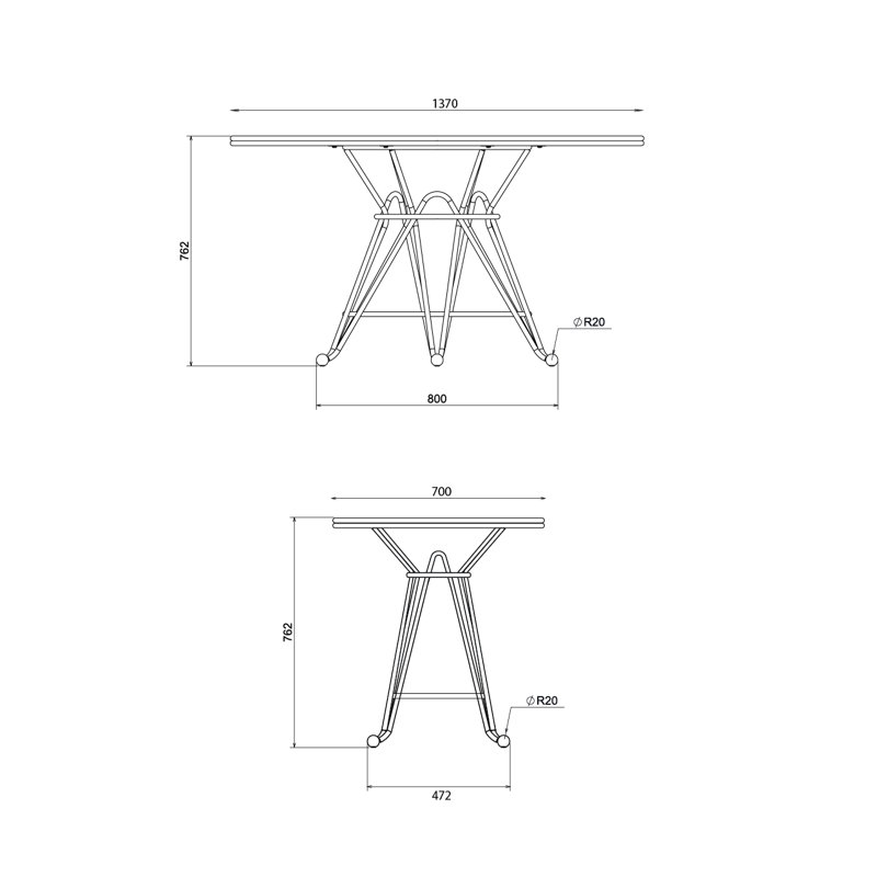 Waterhouse Cafe Table, 30" H x 53.94" W x 53.94" D