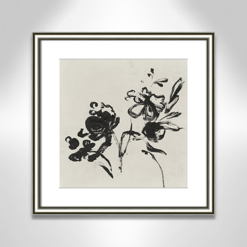 «Frony Black Florals I» par Isabelle Z - peinture encadrée, H 18,25 po x l 18,25 po, Argent argent