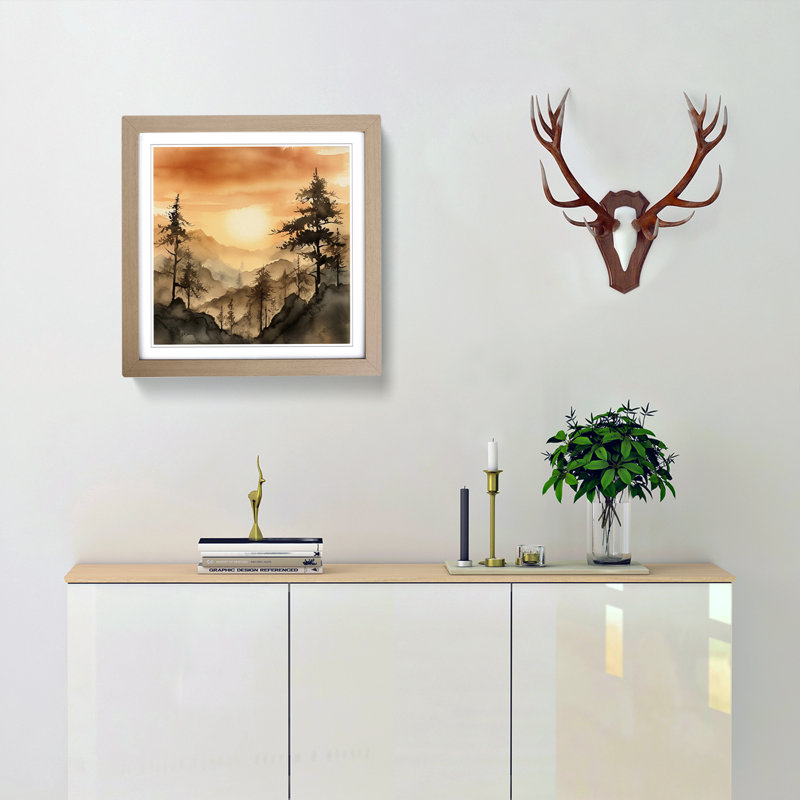 Sunrise Ink Wash No.1 - Framed Print, Oak