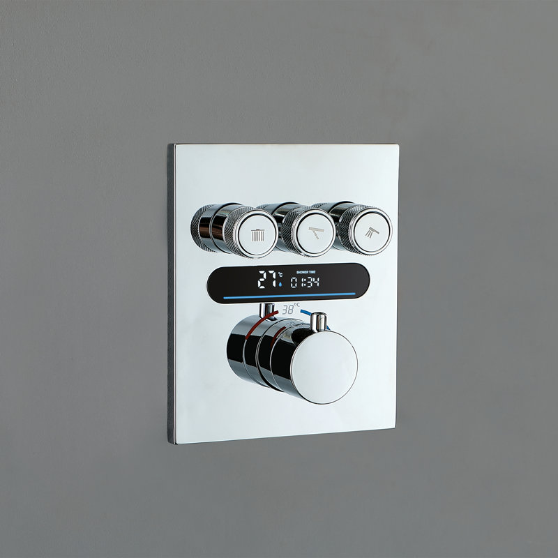 Ensemble de système de douche à affichage de température 21,65 * 9,06 ", pomme de douche à 2 fonctions en laiton massif et douche à main avec valve brute