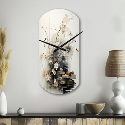 Asian Art Classics Sumi III - Art asiatique, horloge asymétrique en métal, cylindre blanc