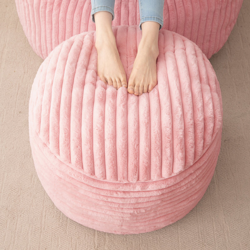 Pouf rond à rayures, Rose, 20"