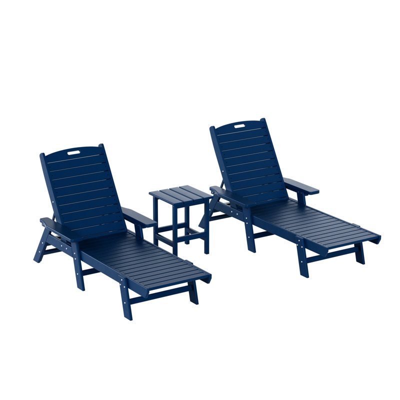 Ensemble de 3 chaises longues inclinables Laguna, Bleu marine