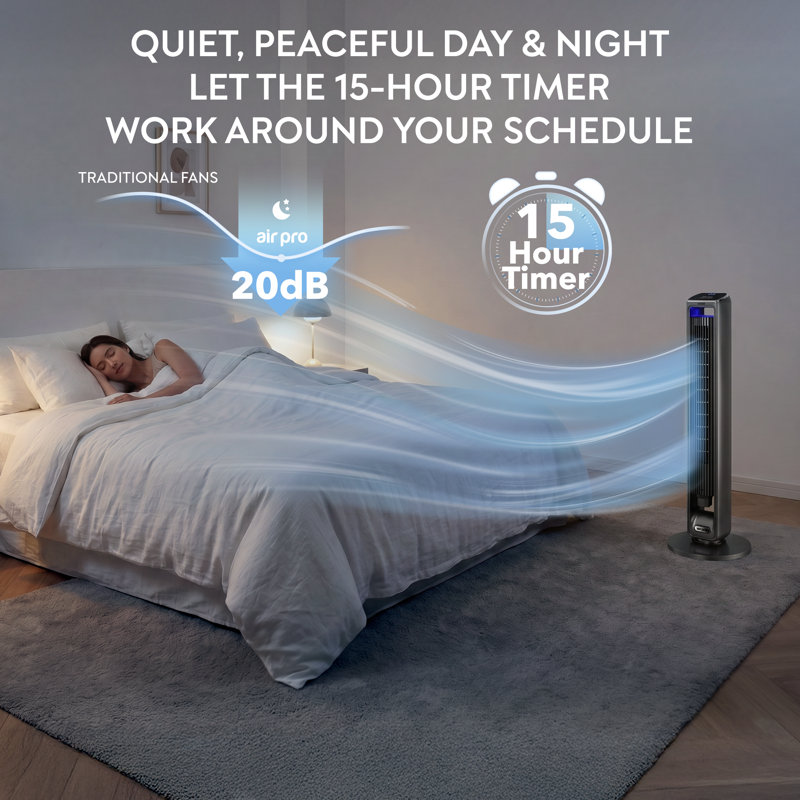 42" Tower Fan SmartVoice Control Fan - 3 Speeds - 15H Timer, Grey