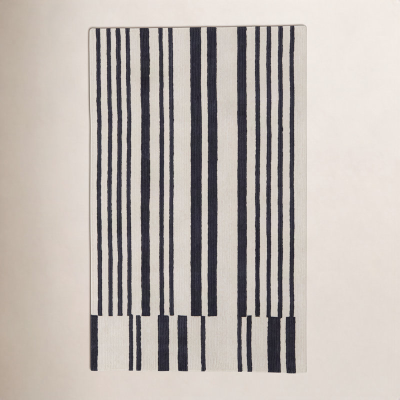Tapis de style Mid-Century moderne, ivoire / noir Ryo 2 pi x 3 pi, Rectangle 12 pi x 15 pi