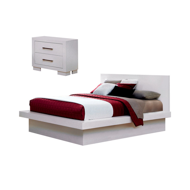 Ensemble de chambre à coucher 2 pièces avec table de chevet Kelemen, Blanc, Très grand