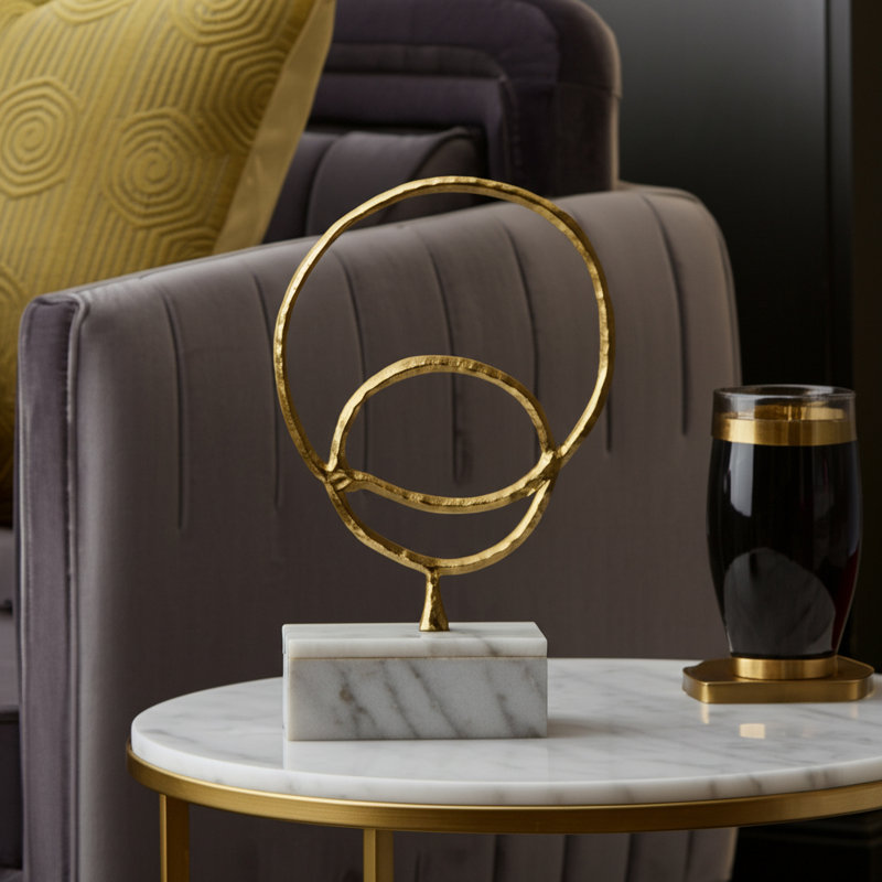 Aluminum Metal Sculpture with Abstract Rings Design in Glam Style - Contemporary Decorative Accent for Modern Spaces.