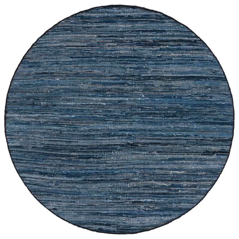 Abiram Hand Woven Denim/Cotton Rug in Blue/Black, Round 6'