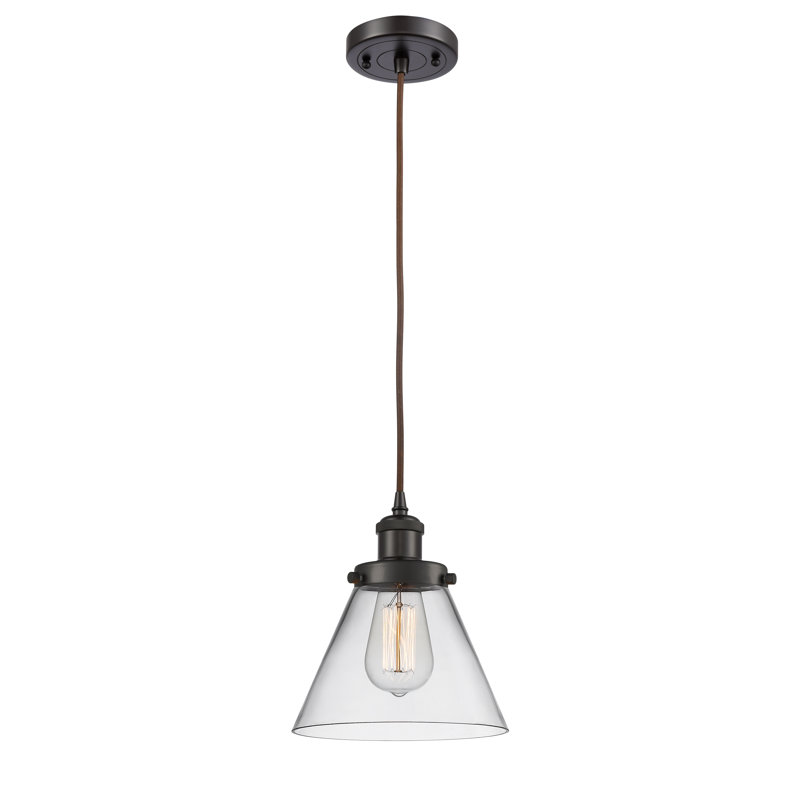 Mini-luminaire suspendu à cordon 1 lumière 8 po Ballston Urban Cone, Ampoule non incluse, Clair, Bronze frotté à l'huile