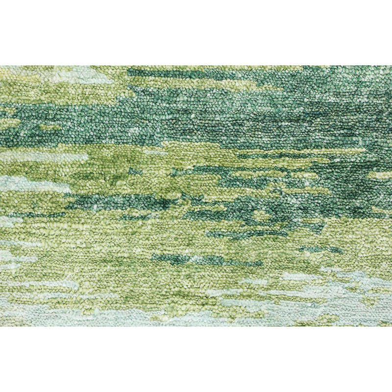 Hand Knotted Abstract Area Rug in Green/Ivory/Gray, Rectangle 9' x 12'