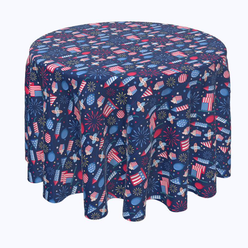 Fields Geometric Round Independence Day Tablecloth, 114" x 114"