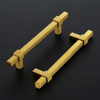 Gold Cabinet Handles 5 Inch Hole Center - Stainless Steel Square Drawer Pulls For Kitchen Bathroom Cabinets - Modern Decorative Hardware With Easy Installation