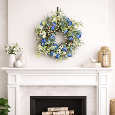 Couronne de fleurs artificielle 26 "printemps été été feuilles de baies marguerites pour décoration de fête de mariage