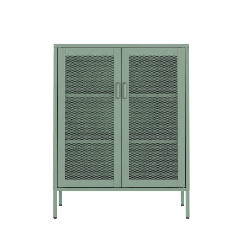 Amelia 32" Modern Steel Accent Cabinet with 3 Adjustable Shelves in Sage Green, Green