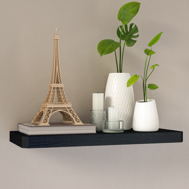 Black Woodgrain Floating Wall Shelf, 24 inches
