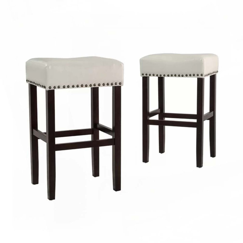 30" Backless Bonded Leather Backless Bar Stool, Beige